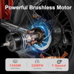 HAPPYRUN Electric Bike for Adults, 2000W/1500W Motor, 48V 25Ah/18Ah Removable Battery, 20" Fat Tire Ebike, 7-Speed Transmission, Up to 32MPH and 68+ Miles Range, All-Terrain E-Bike (G52)