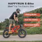 HAPPYRUN Electric Bike for Adults, 2000W/1500W Motor, 48V 25Ah/18Ah Removable Battery, 20" Fat Tire Ebike, 7-Speed Transmission, Up to 32MPH and 68+ Miles Range, All-Terrain E-Bike (G52)