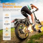 Folding Electric Bike for Adults with Peak 1000W Motor, 48V 20AH Battery up to 30MPH 80 Miles, 20" Fat Tire All Terrain Ebike, Front Suspension 7-Speed Commuter E Bike Black, Step-Thru, UL Certified