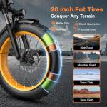 Folding Electric Bike for Adults with Peak 1000W Motor, 48V 20AH Battery up to 30MPH 80 Miles, 20" Fat Tire All Terrain Ebike, Front Suspension 7-Speed Commuter E Bike Black, Step-Thru, UL Certified