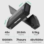 YS YOSE POWER 48V 20.8Ah Rear Rack Ebike Battery for Max 1500W Electric Bicycle Battery Black Luggage Rack 500W 1000W 1500W E-Bikes (Only Black Battery) with USB