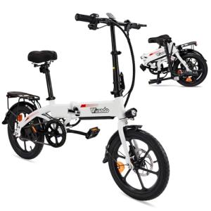 Winado 16" Electric Bike for Adults, Folding E-Bike 350W Motor with Dual Disc Brakes, Max Range 35Miles(Pedal-Assist) & Speed 15.5Mph, Foldable Commuter City Bicycle for Adults/Teens, White