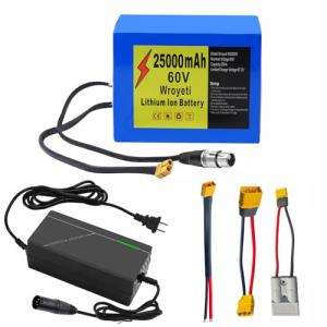 Wroyeti 60V 25Ah Electric Bike Lithium Ion Battery 60Volt Battery 25Ah Ebike, XT60 Extension Cord, XT90 Connector, Anderson Connector for 200-2000W Motor