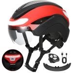 AUMENTAR Adult Bike Helmet with USB Rechargeable LED Front & Rear Lights,E Bike,Electric Scooter Helmet,Mountain Road Cycling Helmets for Men Women Bicycle Helmet Removable Goggles Red Black