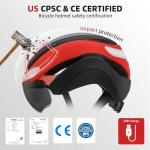 AUMENTAR Adult Bike Helmet with USB Rechargeable LED Front & Rear Lights,E Bike,Electric Scooter Helmet,Mountain Road Cycling Helmets for Men Women Bicycle Helmet Removable Goggles Red Black