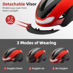 AUMENTAR Adult Bike Helmet with USB Rechargeable LED Front & Rear Lights,E Bike,Electric Scooter Helmet,Mountain Road Cycling Helmets for Men Women Bicycle Helmet Removable Goggles Red Black