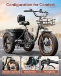 Electric Tricycle for Adults, 960W, 48V13.5Ah Electric Trike, 20"x4.0" 6061 Aluminum Folding Fat Tire 3 Wheel Ebike, 20MPH Max Hydraulic Brake, Rear Motor Differential for Safety BA