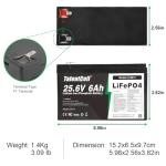 Talentcell 24V 6Ah LiFePO4 Battery Pack LF8011, 25.6V 153.6Wh Deep Cycle Rechargeable Lithium Iron Phosphate Batteries with Charger and Female Spade Terminal Wire, for Trolling Motor, RV, Camping