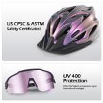 Odoland Bike Helmet with Cycling Sunglasses, Adjustable Size Adult Cycling Helmets for Men Women Road Bike Mountain Ebike, Lilac