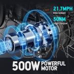 Vivi Electric Bike, 20" 500W Folding Electric Bike, 21.7MPH Adult Electric Bicycles with Removable 48V 374.4Wh Battery, Up to 50Miles Range, Cruise Control, Shock Absorber, SGS Certified to UL2849