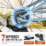 Brightpeak 20-inch 7-Speed Folding Bike - Lightweight Aluminum Frame, Adjustable Stem, Easy Fold for Commuting & Storage (Blue)