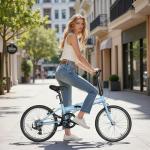 Brightpeak 20-inch 7-Speed Folding Bike - Lightweight Aluminum Frame, Adjustable Stem, Easy Fold for Commuting & Storage (Blue)