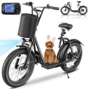 Caroma Peak 800w Electric Scooter Adults 20"X3" Fat Tire, 20 MPH Top Speed & 30 Miles Range, Off-Road E Scooter w/Adjustable Seat & Grocery Bag, Foldable Ebike w/Shock Absorption for Commuting