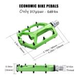 BOWOD Grippy BMX MTB Pedals fit 9/16" Crank, Bicycle Pedals Lightweight Mountain Bike w 3Bearings Cr-Mo Axel, Light CNC Aluminum Platform w Non-Skip Pins for Road City Ebike Pedals Green