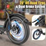 Caroma Peak 800w Electric Scooter Adults 20"X3" Fat Tire, 20 MPH Top Speed & 30 Miles Range, Off-Road E Scooter w/Adjustable Seat & Grocery Bag, Foldable Ebike w/Shock Absorption for Commuting