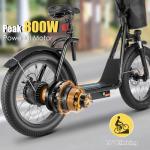 Caroma Peak 800w Electric Scooter Adults 20"X3" Fat Tire, 20 MPH Top Speed & 30 Miles Range, Off-Road E Scooter w/Adjustable Seat & Grocery Bag, Foldable Ebike w/Shock Absorption for Commuting