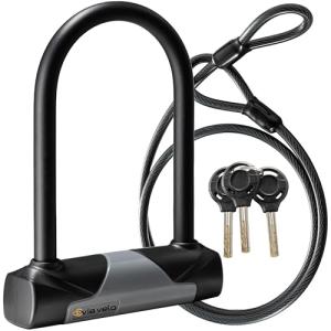 Via Velo Bike U-Lock with Cable, Heavy Duty Anti-Theft Bicycle U Locks with 8mm Braided Steel and 3 Keys, 4ft Length Security Cable for Bike, Scooter Mountain Road Bike