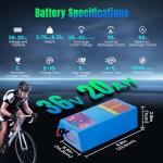 YAOYAOLIXI 36V 20Ah Lithium Battery Pack for E-Bike/Scooter | 30A BMS & T-Plug Design | 3000+ Cycles with 2A Charger | Compatible with 200-1200W Motors (36V20Ah with Charger)