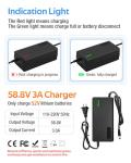 58.8V 3A Super Fast Charger for 52V Lithium Battery with Cooling System, 52V Charger for 52Volt Battery (DC5.5x2.1mm plug-3A)