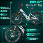 Vivi MT26GUL Electric Bike 26" Step Through Electric Bicycle with Removable 48V 374.4Wh Battery, 750W Peak Motor, 21.7Mph Top Speed, Up to 50 Miles, Cruise Control, 7 Speed, SGS Certified to UL2849
