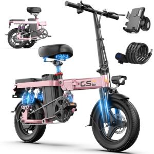 Heavy-Duty Foldable Electric Bike for Adults with 7-Shock Suspension, 500+ lbs Capacity, 740W Motor, 25MPH, 720Wh Battery, 20 Mile Range, 14“ Fat Tires Commuter Electric Bicycles for Road & Mountain