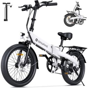 isinwheel U5 Pro E Bike for Adults Electric Bike with Front Suspension, 48V 500W Folding Ebikes for Adults, Aluminum Frame, 7 Speed Gear, 20mph Foldable Electric Bicycles, 20" Fat Tire Ebike