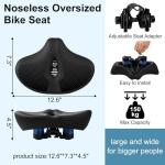 Upgrade Oversize Bike Seat for Men Women, Extra Wide Noseless Bicycle Seat Cushion, Waterproof Comfort Memory Foam Bike Saddle Fit for Peloton Bikes, Exercise Bike, EBikes, City Bike (Width: 12.6in)