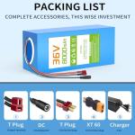 VATOSO 36V Lithium Ebike Battery with BMS, T-Plug to XT60 Connector, Compatible with 200W-600W Motors, for Electric Bikes, Scooters, ATVs, Electric Dirt Bikes, Solar Storage (36V 8AH(100W-600W))