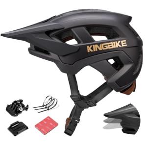 KINGBIKE Bike Helmet for Men Adults Professional Mountain Bike Helmet with Camera Mount for GoPro 3-Level Visor NTA-8776 E-Bike Certified Helmet (Dark Gray, L)