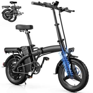 Folding Electric Bike for Adults, 550W Motor, 23MPH, 14" Mini Ebike | Pedal Assist | 30° Uphill | Shock Absorbers | 48V12AH Removable Battery | UL 2849 | Dual Disc Brake | 38 Miles PAS