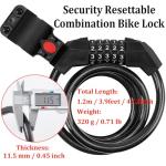 Bike Lock Combination Bike Cable Lock - 5 Digit, Bike Locks Heavy Duty Anti Theft, 3.9ft Coiled Security Resettable Bicycle Lock, Bike Accessories for Electric Bike, Motorcycle, Electric Scooter Lock