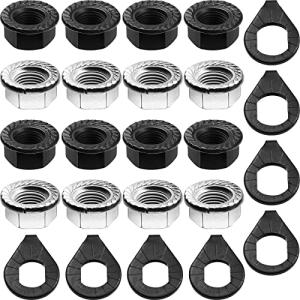 Moxweyeni 48 Pcs Bike Nuts and Safety Washers Kit M8 M9.5 M10 3 Sizes Bicycle Wheel Axle Nuts Black Silver Bicycle Hub Parts for Front Rear Wheel of City Road Mountain