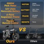 DTTZH A12 Foldable Ebike for Adults, 2000W Folding Electric Bike 40MPH, 52V 25Ah Folding Ebikes, 80 Mlies Long Range Adult Electric Bicycles, UL2849 Certified E Bike (Gray)