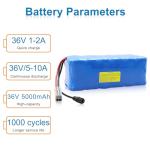 KBT 36V 5Ah Rechargeable LiFePO4 Battery Pack with Charger, Charging Cable, Cable Connector, Build-in 10A BMS