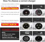 54.6V 2A Electric Charger for 48V Ebike Lithium Battery (13S Li-ion Battery), Electric Bike Charger with 7 Charging Port Plugs