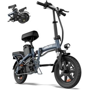 URLIFE Folding Electric Bike for Adults, 14" Portable Commuter ebikes, 20-40 Mile Long Range, 500W Peak Motor, 15.5MPH, Removable 48V Battery, UL 2849 Mini Bikes for Teens (Gray)