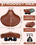 Wide Bike Seat for Women Men, Comfortable Soft Classic Vintage Padded Bicycle Saddle Cushion, Large Comfort Replacement Seat for City, Cruiser, Hybrid, Ebike, Beach & Mountain Bicycle, Stationary Bike