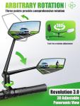 RBRL Bike Mirror, 3D Adjustable Arm for Extended Reach, Aluminum Alloy Anti-shake Bicycle Rearview Mirrors, 360° Panoramic Rearview, Wide Angle Shatterproof & Foldable E-bike Mirror(right)