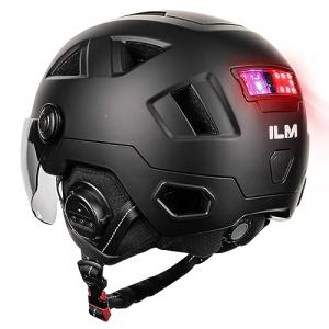 ILM Bluetooth Smart Adult Bike Helmet with Automatic G-Sensor Turn Signal & Brake Warning LED Light Control, Road Cycling Bicycle Helmets for Men Women E3-12LSBT Matte Black Large X-Large