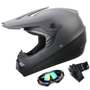 DOT Adult ATV MX Helmets, Four-Wheel Off-Road Motochross Helmets, Dirt Bike Helmets, Motorcycle&Powersports Helmets with Goggles Gloves (Small, Black)