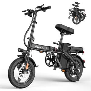 Askmy Folding Electric Bike for Adults and Teens, Foldable E-Bike with 750W Peak Motor, 14" Mini Ebike with 48V Removable Battery UL 2849 Certified, Commuter Electric Bicycle with 25 Miles PAS Range