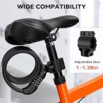 Sportneer Bike Cable Lock with 4-Digit Combination, TPU Anti-Freeze & Weatherproof 12mm Heavy Duty Steel Bike Lock, Bicycle Lock with Mounting Bracket for Bikes Scooters Strollers Outdoor Use - 4ft
