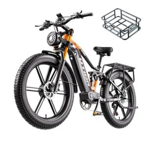 OTIDA Peak 3000W Dual Motors Electric Bike for Adults 32MPH with 48V 20Ah Battery, 26" x 4" Fat Tire Full Suspension Ebike with Hycraulic Dual Brakes, Mountain E-Bike Cast/Spoked Wheel (RX80-Orange)