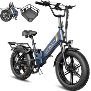 Jasion X-Hunter ST Electric Bike, 20" Fat Tire & 71Miles & 30+MPH Foldable Ebike, 1400W Peak Motor, 624WH Removable Battery, Full Suspension E Bike, Hydraulic Disc Brakes Bicycles