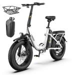 GLOBALKEEP 16" Folding Electric Bike for Adults, 750W Motor Fat Tire Commuter E-Bike, 48V 13Ah Removable UL 2849 Battery, Step-Through City Ebike with Front Basket, Dual Disc Brakes & LED Lights