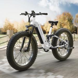 PUCKIPUPPY Electric Bike for Adults 960W, 48V 20AH Battery Adult Electric Bicycles, 26" Fat Tire Full Suspension Step-Thru Ebike, 28MPH Mountain Ebike, 7 Speed, 80Miles Range-Boxer ST