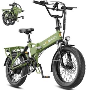 Jasion EB7 20" Foldable Electric Bike Fat Tire for Adults, 1200W Peak, 48V Removable UL-Certified Battery, 28MPH 55 Mi Range Commuter Electric Bike with Dual Suspension for City,Beach,Snow,Mountain