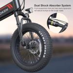 Wooken Electric Bike for Adults, 20''x4.0 Fat Tire Ebike for Adults, Peak 750W Motor Folding Electric Bicycle with 48V 10Ah Battery, 7 Speed, Full Fuspension, 20MPH Ebike for Mountain Beach Snow