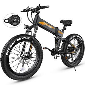 Wooken 26" x4.0 Fat Tire Electric Bike, Folding Electirc Bike for Mountain Commuter, Peak 1000W Motor 21.6 MPH, Ebikes for Adults with 48V/10.4Ah Removable Battery, Suspension Fork, 21 Speed Ebike