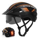 OutdoorMaster Helmets for Adults - Mountain & Road Bike Helmet with Rechargeable Safety Light, Detachable Goggles and Sun Visor - Easy to Adjust, Breathable, Lightweight - Matte Black, Large